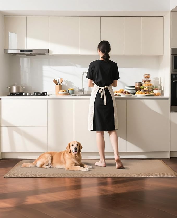 Ophanie Kitchen Mats for Floor, 3/4 Inch Thick Kitchen Rugs, 24x70 Anti Fatigue Standing Cushioned Mat, Waterproof,Comfort Ergonomic Mat for Office, Home, Sink, Beige Non-Slip Bottom