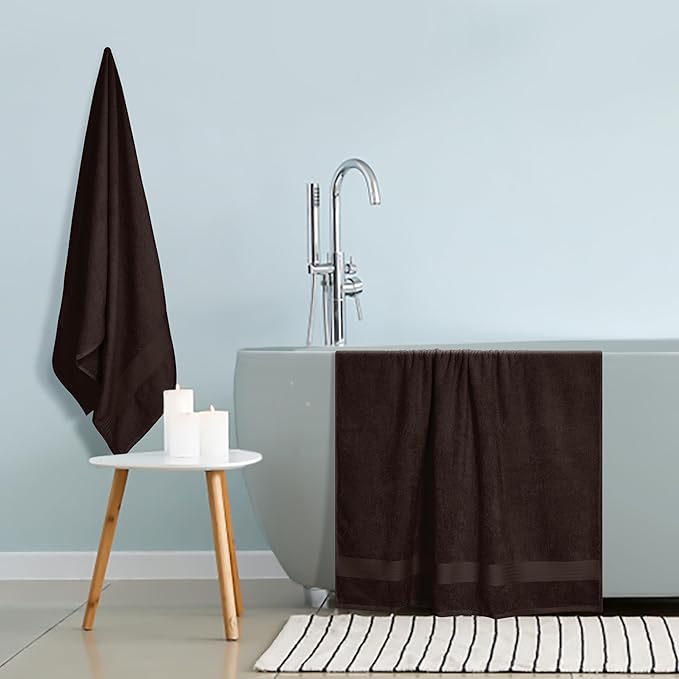 GLAMBURG Premium Cotton Oversized 2 Pack Bath Sheet 35x70-100% Pure Cotton - Ideal for Everyday use - Ultra Soft & Highly Absorbent - Machine Washable - Chocolate Brown