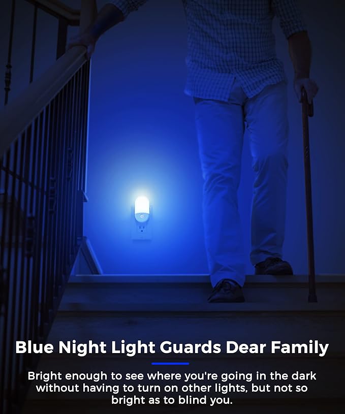 Blue Night Light, LOHAS Night Lights Plug into Wall[2 Pack], 0.6W LED Nightlight, Dusk to Dawn Sensor, 30/60LM Adjustable Brightness, Automatic Night Light for Kid, Bathroom, Nursery, Hallway