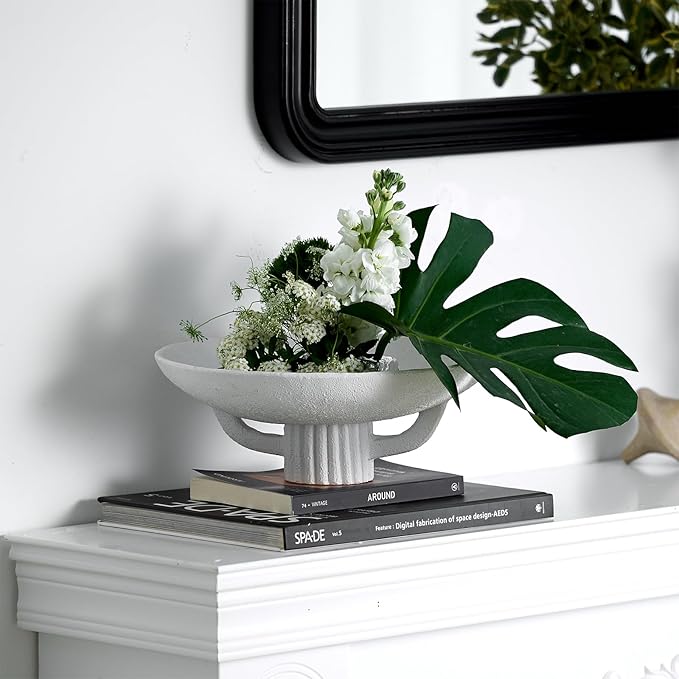 White Resin Decorative Bowl for Boho Modern Home Decor, 11.2" Large Elegant Pedestal Kitchen Fruit Bowl/Key Holder/Potpourri for Entryway Table, Coffee Table, Dining Room,Table Centerpiece Bowl