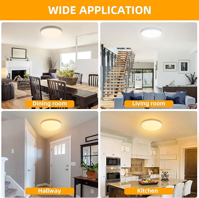 Hlite 4pack 12 inch Flush Mount LED Ceiling Light Fixture,24W 2400LM Super Slim Light Fixtures Ceiling Mount 3000K/4000K/5000K 3CCT Selectable,Ceiling Light Fixtures for Kitchen,Bedroom(White)