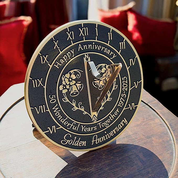 Anniversary Sundial Gift for 50th Golden Wedding Anniversary in 2025 - Recycled Metal Home Decor Or Garden Present Idea - Handmade in UK for Him, Her Parents Or Couples 50 Year Celebration
