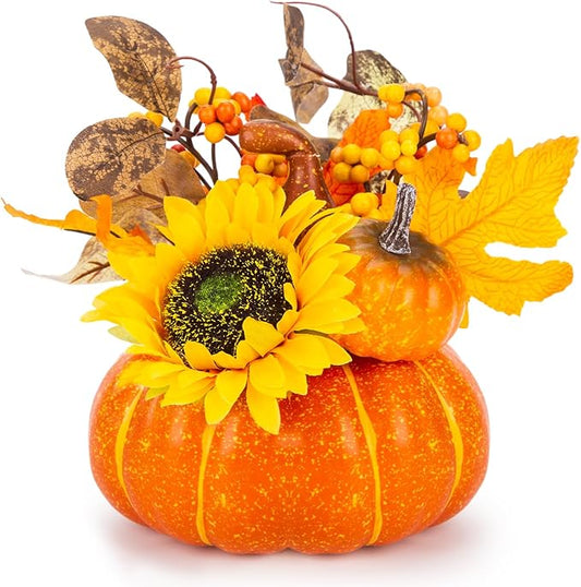 DomeStar Pumpkin Decor, Fall Centerpieces for Tables, Artificial Pumpkins for Decorating, Faux Fall Decorations for Home Table Thanksgiving Halloween Indoor Outdoor Porch Classroom Decor