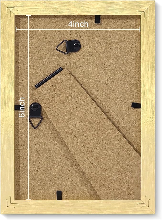 Vittanly 4x6 Picture Frames Set of 9, Shatter Resistant Plexiglass, Display 3.5x5 Pictures with Mat or 4x6 without Mat, Photo Frames for Wall or Tabletop, Engineered Wood, Gold