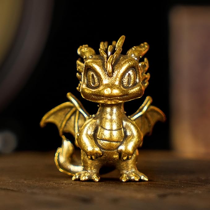CHOVY Retro Handcrafted Flying Fire Dragon Ornament - 100% Solid Brass Decor | Unique Dragon Sculpture with Flaming Tail & Wings | Vintage Style Collectible Art Piece for Home, Fantasy Lovers Gift