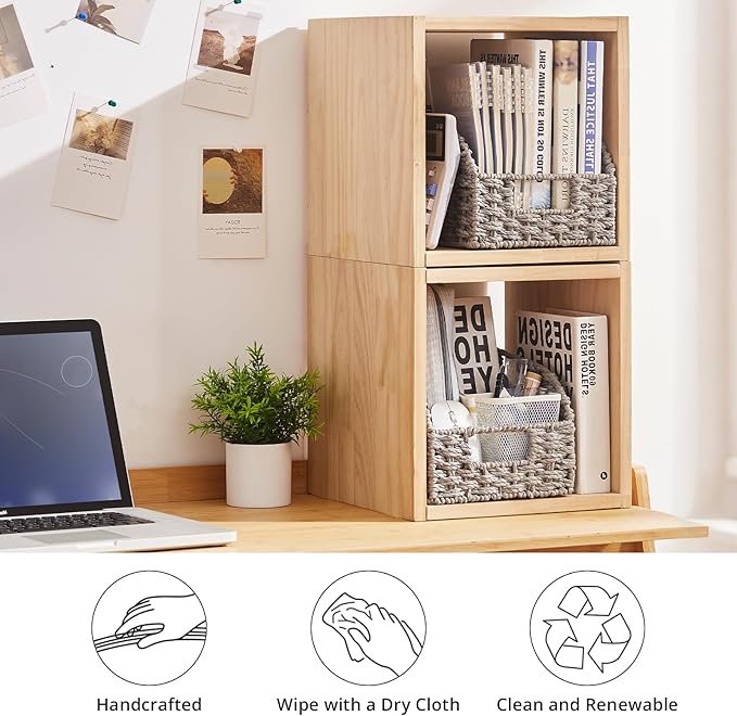 OIAHOMY Pantry Baskets for Organizing, Paper Rope Baskets with Built-in Handles, Wicker Storage Bins for Shelves, 2 Pack-Grey