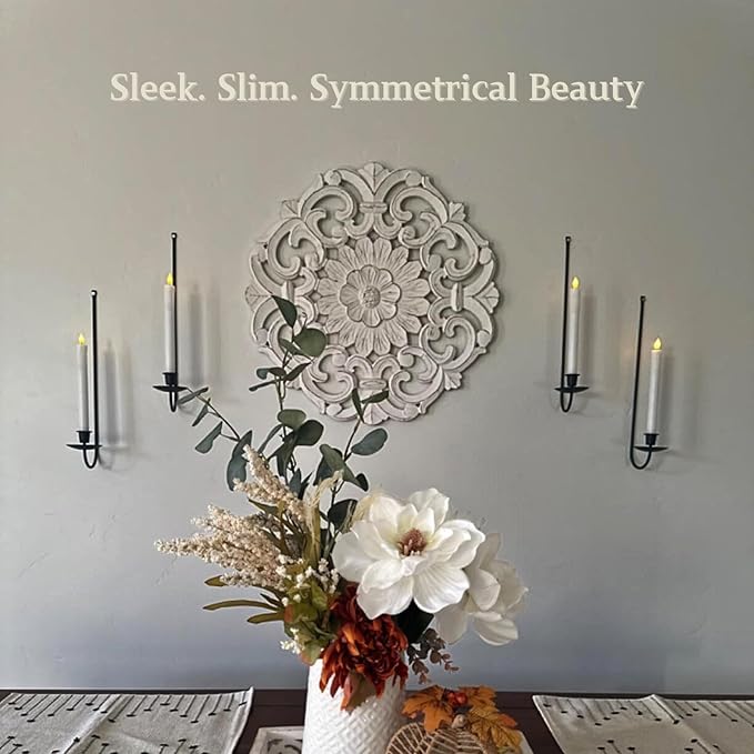 Wall Candle Holder Set of 2, Stylish Black Metal Wall Mount Candle Sconces, Modern Wall Decoration for Living Room, Farmhouse, Fireplace, and Weddings