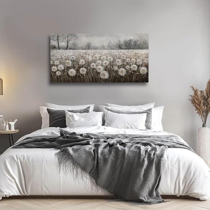 Dandelion Wall Art White Flowers Pictures Cuadros Decorativos Para Dormitorio Canvas Wall Decor Floral Room Decor for Bedroom Girls Room 24"x48"