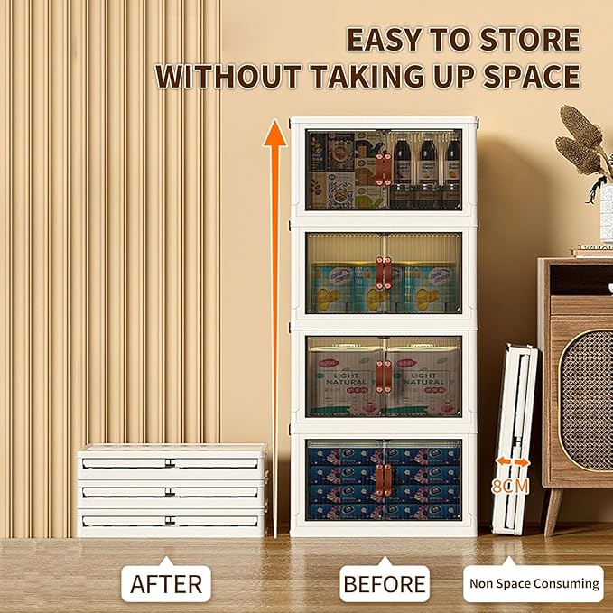 3-Tier Stackable Storage Bins with Lids & Open Front Design, Foldable Storage Bins with Wheels for Home Organization, Collapsible Space Saving Multi-Layer Storage Organizer, 35QT