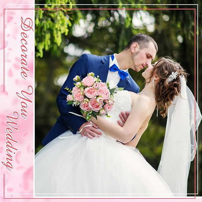 Geosar 2 Bundles Artificial Peonies Flowers Fake Silk Peony Bouquet Faux Peonies Flowers Bulk for Decoration Vase Florals Arrangements Wedding Party Table (Pink)