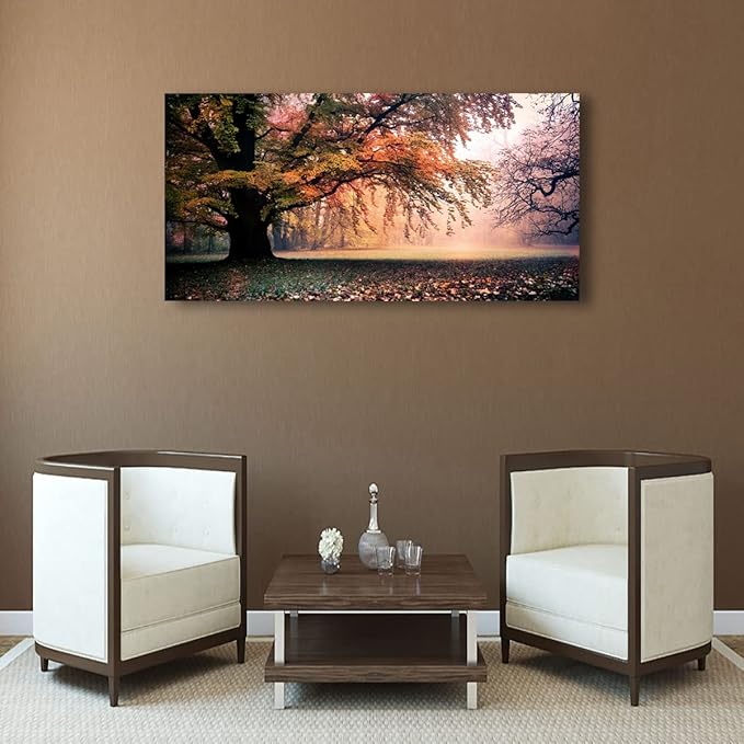 Tree of Life Wall Art Canvas Prints Natural Landscape Picture Home Decor Colorful Forest Paintings for Living Room Bathroom Bedroom Kitchen Decorations 24x48 Wooden Frames Artwork Easy Hanging