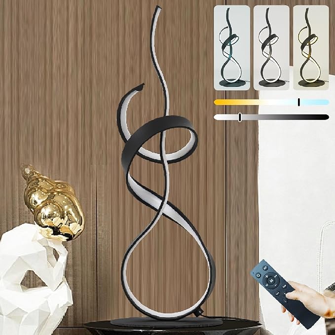 22inch 24W 2700LM Modern Design 3CCT 2700K/4000K/6500K Stepless Touch Dimmable with Remote Control Art LED Table Lamps for Bedroom Bedside Living Room Villa Gift Idea (Black)