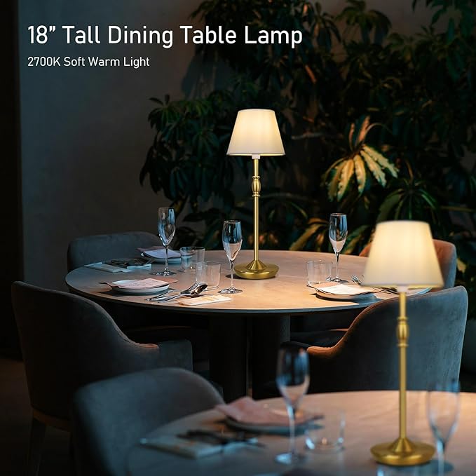 Cordless Table Lamp Portable Small LED Touch Lamp with Dimmer, 18" 2700K Rechargeable Battery Light for Bedside, Dining Room, Bedroom Lamp, Patio, Bar, Night Light, Bathroom (Antique Brass)