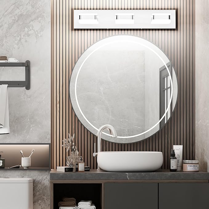 Tipace LED Modern Bathroom Vanity Light Fixtures (3-Light,23.6-Inch), Acrylic Chrome Bathroom Wall Lighting Fixtures Over Mirror (Cool White 5500K) with Rotatable Vanity Lights Heads