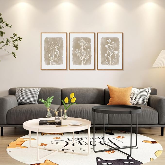 CHDITB Botanical Farmhouse Wall Art Set, Framed Boho Plant Wall Decor, Neutral Minimalist Floral Wall Painting, Rustic Wildflower Canvas Art Prints for Living Room, Bedroom, Bathroom - Large 16"x24"x3