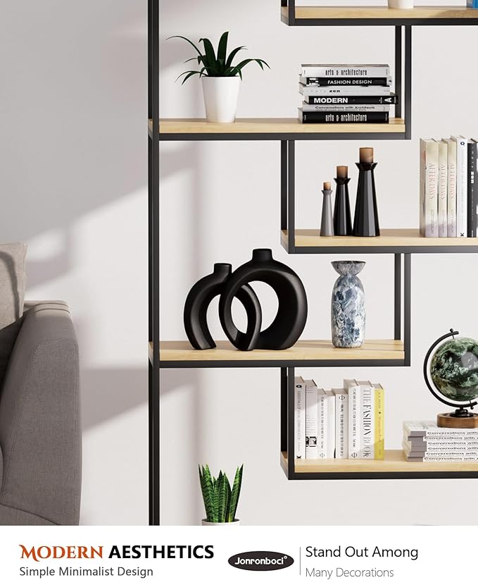 Round Donut Vase Set of 2 - Minimalist Nordic Modern Ceramic Decorative Black Vases For Home Office Book Shelf,Table Decor for Living Room,Coffee,Tv Stand Entry Console Mantle Decoration (Matte Black)