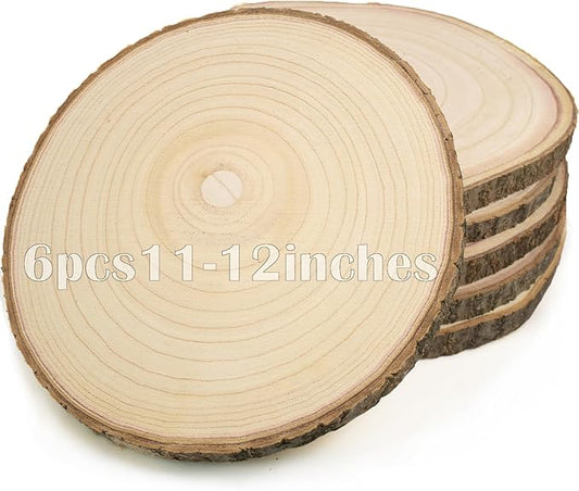 6pcs Large Wood Slices for Centerpieces 11-12 inches Wood Rounds for Tables Decor Rustic Wood Circles for DIY Crafts and Wedding Decor Round Wooden Discs Wood Slice Ornaments