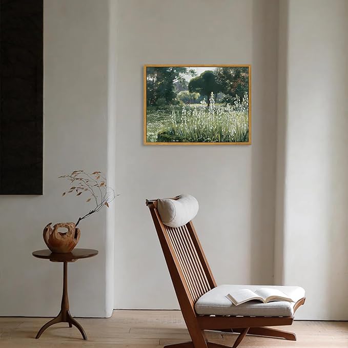 KBKBART Framed Canvas Wall Art, Vintage Meadow with Flowers Oil Painting, Classical Canvas Artwork Decor, Scenery Wall Art Prints for Bedroom Living Room, Bathroom Decor, Gallery, Gifts for Friends or Family (12"x16")