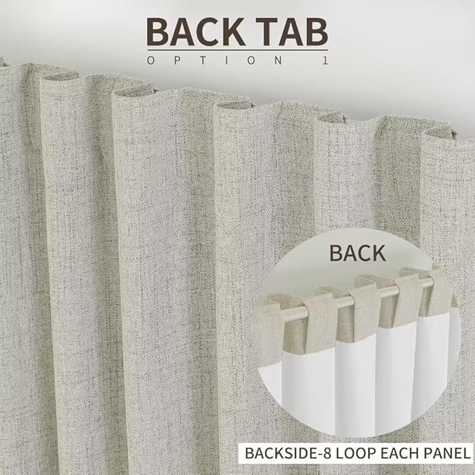 Joydeco Natural Linen Curtains 96 inch Length 2 Panels Set Burg 100% Blackout Patio Door Curtain Room Darkening Sliding Door Curtains Thermal Insulated Back tab Rod Pocket(105x96 inch, Light Beige)