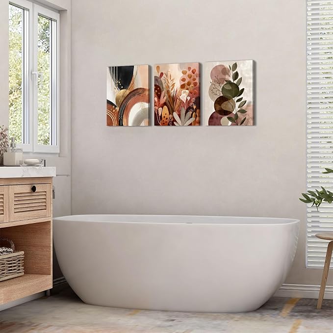 Boho Botanical Wall Art Abstract Bohemian Wall Art for Bedroom Living Room, Modern Mid Century Wall Decor Abstract Leaves Plant Posters Canvas Prints Painting Vintage Artwork Home Decorations 12x16”