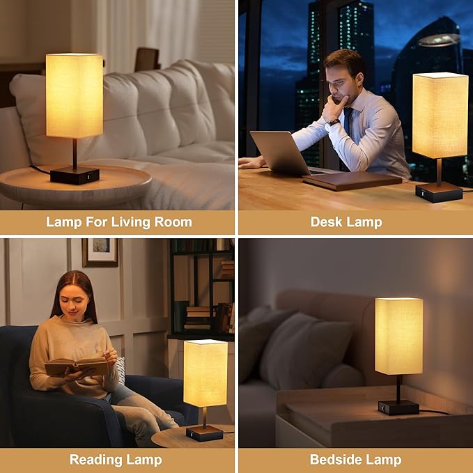 Sailstar Touch Bedside Lamp for Bedroom Set of 2, 3 Way Dimmable Table Lamp with USB C+A Charging Ports, Small Nightand Lamps for Bedroom Decor, Living Room, Home, LED Bulbs Included, Upgraded Beige