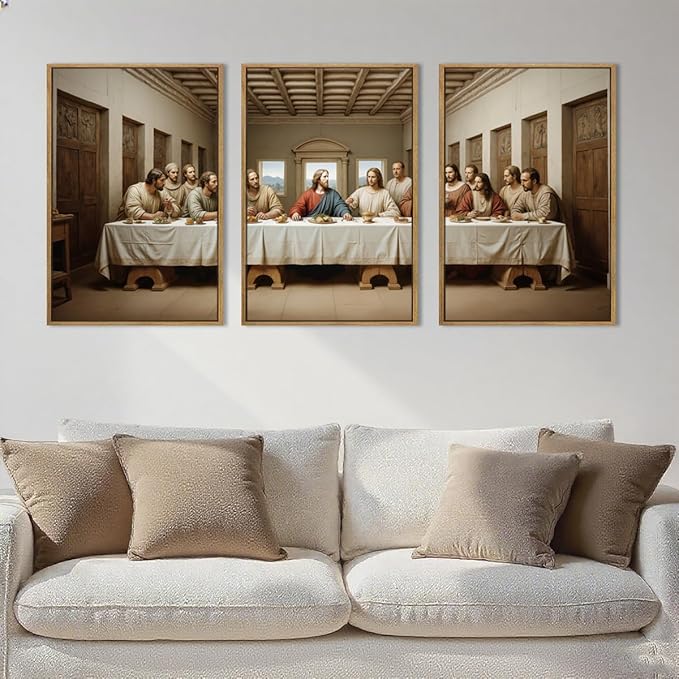 The Last Supper Wall Art Christian Wall Decor 16x24 Inch Framed Jesus Religious Painting Set of 3 for Living Room Bedroom Hallway