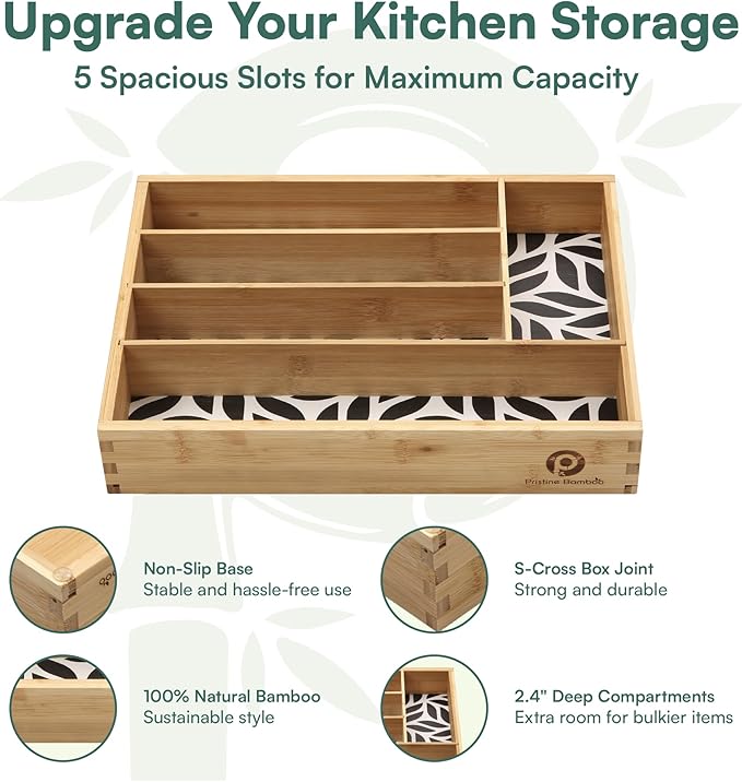 Kitchen Drawer Organizer - Silverware & Utensil Organizer, 5-Slot, Geometric Print