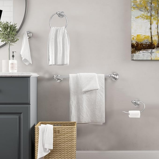 Brushed Nickel 3 Light Vanity Light Set with Hardware - 5 Piece Bathroom Accessories Set