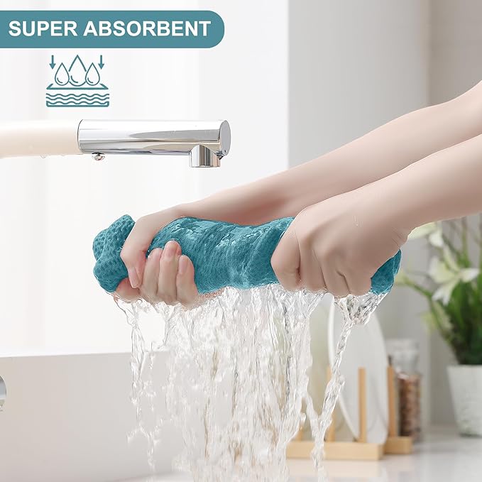 Homaxy 100% Cotton Kitchen Towels and Dishcloths Set, 12 x 12 Inches and 13 x 28 Inches, Set of 8 Bulk Kitchen Towels Set, Ultra Soft Absorbent Dish Cloths for Washing Dishes, Lake Blue