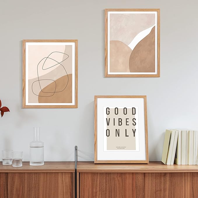 11x14 Picture Frames Set of 3, Light Wood 11 x 14 Frame for Wall, High-End Wood Oak Frame 11 by 14 with Tempered Glass, 11x14 Picture Frame Matted to 8x10, Rustic Frames 11x14 Inch, Oak Color