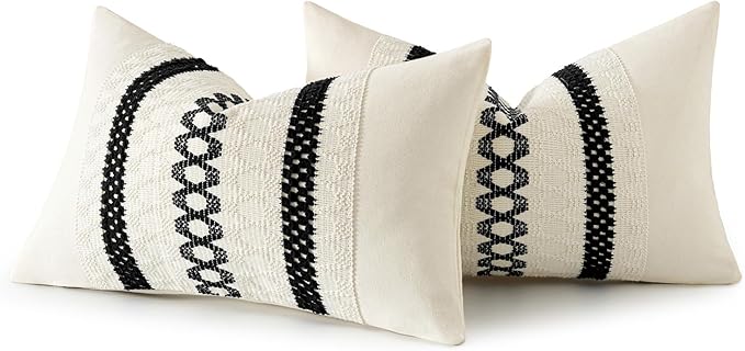 MIULEE Set of 2 Black Boho Decorative Lumbar Pillow Covers 12x20 Inch Farmhouse Rustic Couch Throw Pillows Modern Cotton Cushion Covers Retro Cute Macrame Woven Home Decor for Bed Sofa Chair