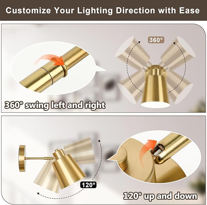 Battery Operated Wall Sconces Set of 2, Dimmable LED Wall Lights with Remote Control, Indoor Sconce Wall Lighting 3000K/4000K/6000K Adjustable Gold Wall Mounted Lamps for Bedroom Living Room Hallway