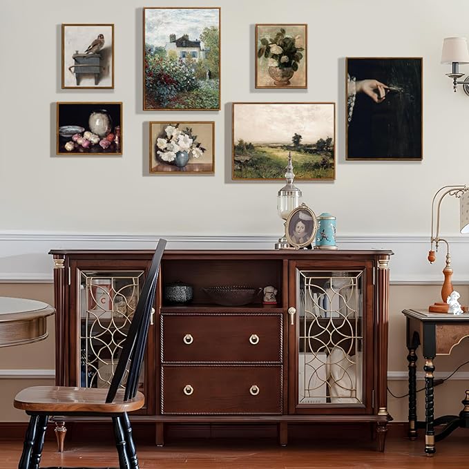 crmotu Bird Framed Wall Art, Vintage Still Life Pictures Wall Decor, Retro Animal Canvas Prints Artwork, Goldfinch Rustic Farmhouse Decor Paintings, Bathroom Bedroom Desktop Kitchen Decoration 8x10in