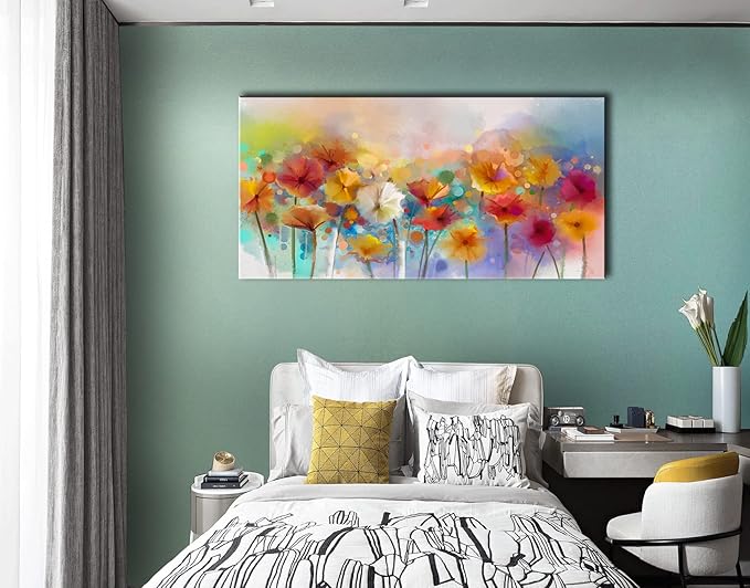 OKEXCKK Abstract Flowers Canvas Wall Art for Living Room - Colorful Floral Painting Picture Print for Bedroom, Large Artwork Wall Decor - 20"x40"