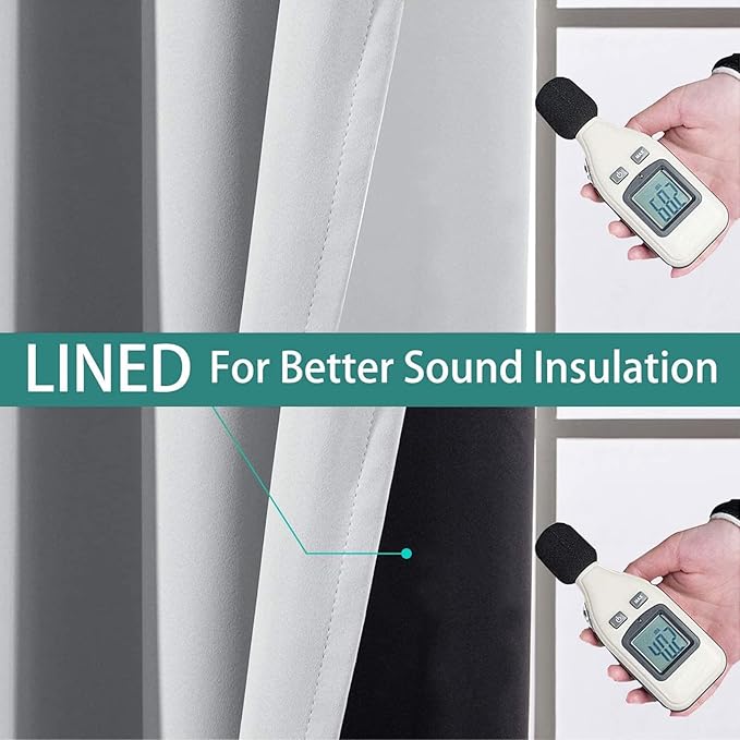 Yakamok 84 Inch Long 100% Blackout Curtains for Bedroom, 2 Thick Layers Thermal Insulated Grommet Total Blackout Drapes with Black Liner for Living Room (70Wx84L,Light Grey, 2 Panels)