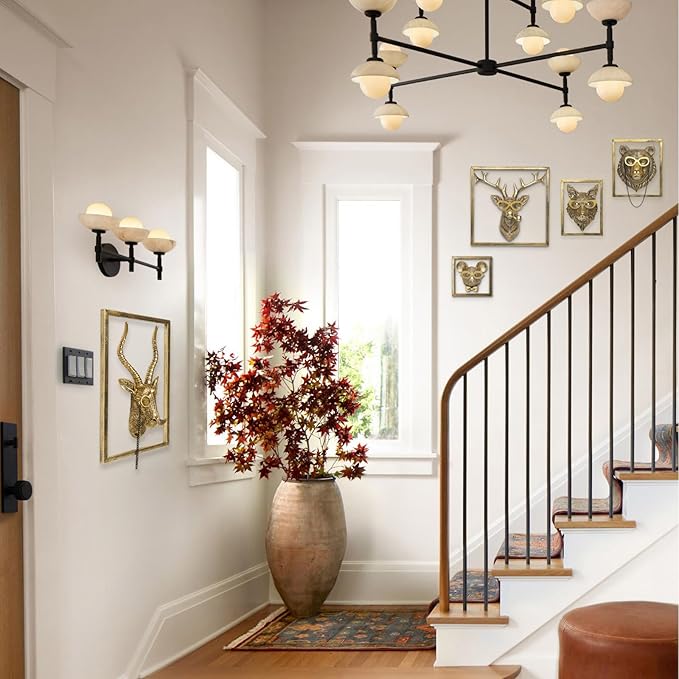 Animal Heads Wall Decor (5pcs, Includes Metal Frame) Resin Animals Sculptures Head Wall Hanging Decoration Gold vintage Wall Sculpture for Living Room Bedroom Office