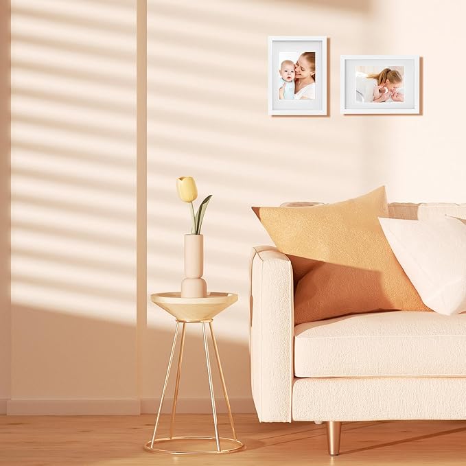 Egofine A4 Picture Frames Set of 4, Made of Solid Wood Covered by Plexiglass 4x6 and 6x8 with Mat or A4 whitout Mat, for Table Top Display and Wall Mounting Photo Frame White