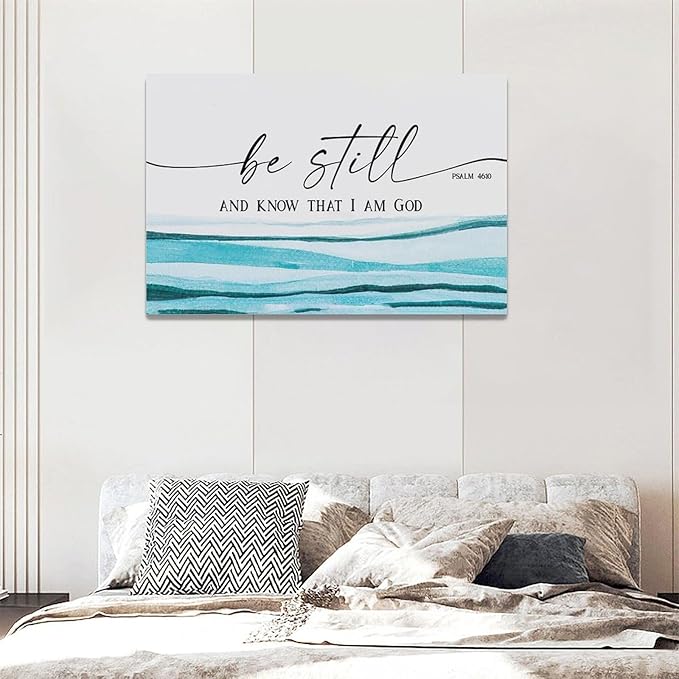 Large Christian Wall Art Be Still and Know That I Am God Pictures Wall Decor Bible Verse Psalm Canvas Painting Print Modern Home Decor Artworks Framed for Living Room Bathroom Master Bedroom 24"x16"