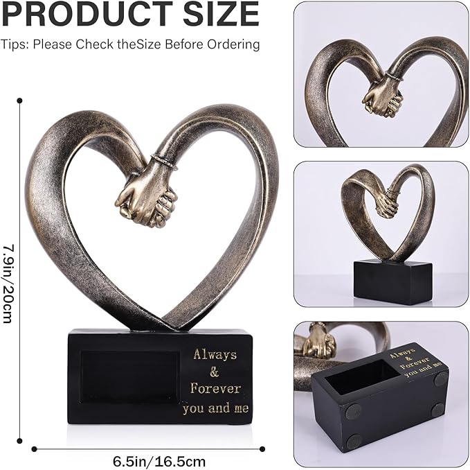 Holding Hands Heart Shaped Statue for His and Her 1 to 50 or 60th Anniversary, Wedding Gift for Newlyweds, for Home Decor, Office Coffee Table Bookshelf TV Cabinet Decor.