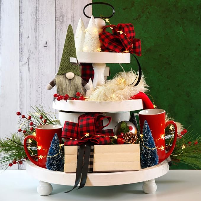 Christmas Gnomes Plush Xmas Winter Decorations Handmade Elf Dwarf Figurines for Home Kitchen Farmhouse Tiered Tray Holiday Festival Party Scandinavian Tomte (Brown Beard)