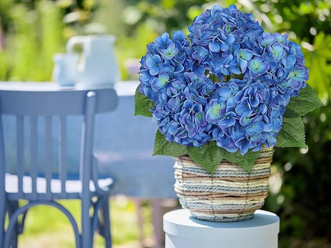 Hydrangea Artificial Flowers Large Artificial Dark Blue Hydrangeas Silk Flower for Home Decor Indoor Wedding Flower Bouquets Faux Flowers Kitchen Centerpiece Table Decorations