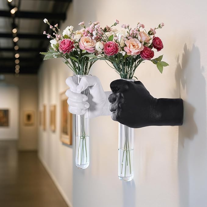 2 Pieces Wall Sculptures, Hands Vase Home Decor, Wall Mount Art Sculpture, Unique Wall Art Statue, Funky Flower Vase Decorations, Modern Eclectic Hanging Decor,Hands Statue (Black&White)