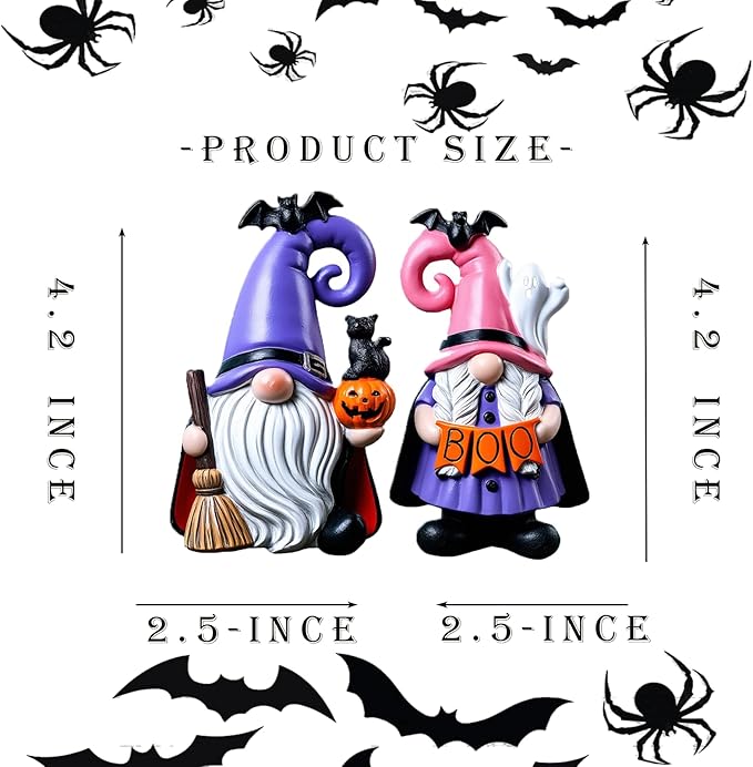 Halloween Decorations | Set of 2 Halloween Gnomes Decorations for home | Tomte Swedish Gnomes Resin Figurines for Indoor & Outdoor Garden Fall Gnome Table Centerpiece, Autumn Party Decor 4.2 "H