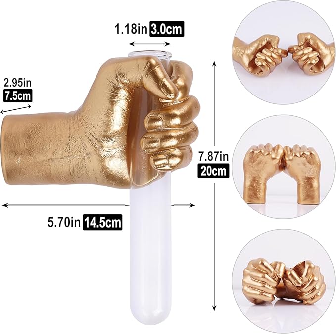 2 Pieces Wall Sculptures, Hands Vase Home Decor, Wall Mount Art Sculpture, Unique Wall Art Statue, Funky Flower Vase Decorations, Modern Eclectic Hanging Decor,Hands Statue (Gold)