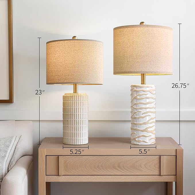 PoKat 26.75" Ceramic Table Lamp, Modern White Lamp for Living Room, Bedroom, Night Stands, Farmhouse Bedside Nightstand End Table Lamp