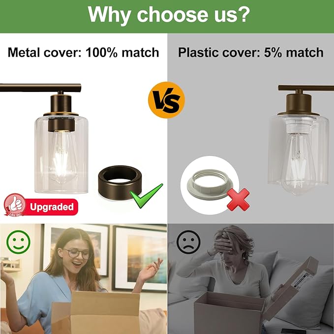 4-Light Bathroom Light Fixtures, Brown and Gold Modern Vanity Lights Over Mirror with Clear Glass Shade, Bathroom Wall Lamp for Mirror Kitchen Living Room Hallway Cabinet Porch Bedroom Reading room