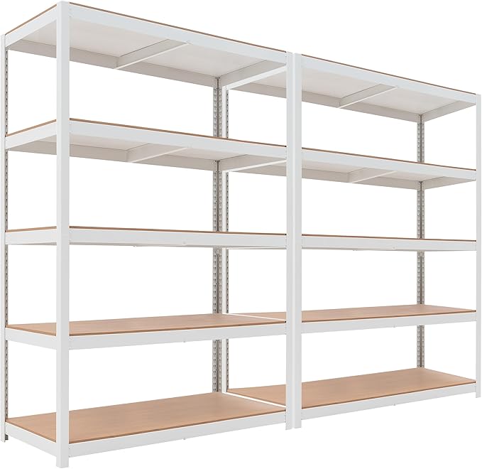 HOMEDANT House Lift-Beam White Boltless Heavy Duty Garage Storage Shelving Adjustable 5-Tier Metal Shelves Laminated Shelf Industrial Utility Rack Pantry 48.1" W x 24.4" D x 71.3" H 2Pack