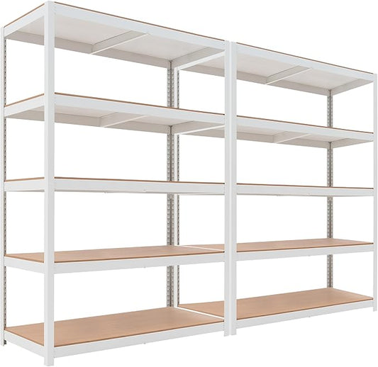 HOMEDANT House Lift-Beam White Boltless Heavy Duty Garage Storage Shelving Adjustable 5-Tier Metal Shelves Laminated Shelf Industrial Utility Rack Pantry 48.1" W x 24.4" D x 71.3" H 2Pack