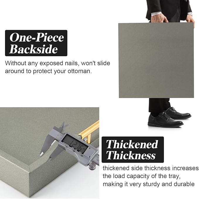 Faux Leather Serving Coffee Tray with Gold Handles,Gray Rectangle Decorative Trays for Home Decor Large Ottoman Tray for Living Room