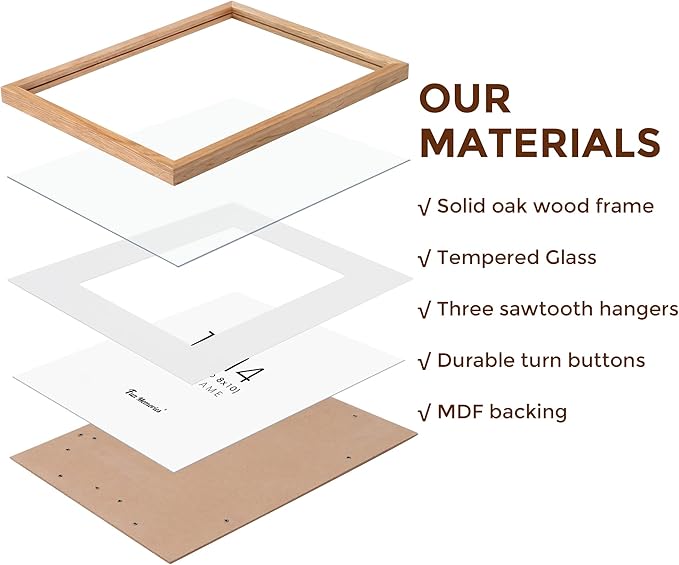 11x14 Picture Frames Set of 3, Light Wood 11 x 14 Frame for Wall, High-End Wood Oak Frame 11 by 14 with Tempered Glass, 11x14 Picture Frame Matted to 8x10, Rustic Frames 11x14 Inch, Oak Color